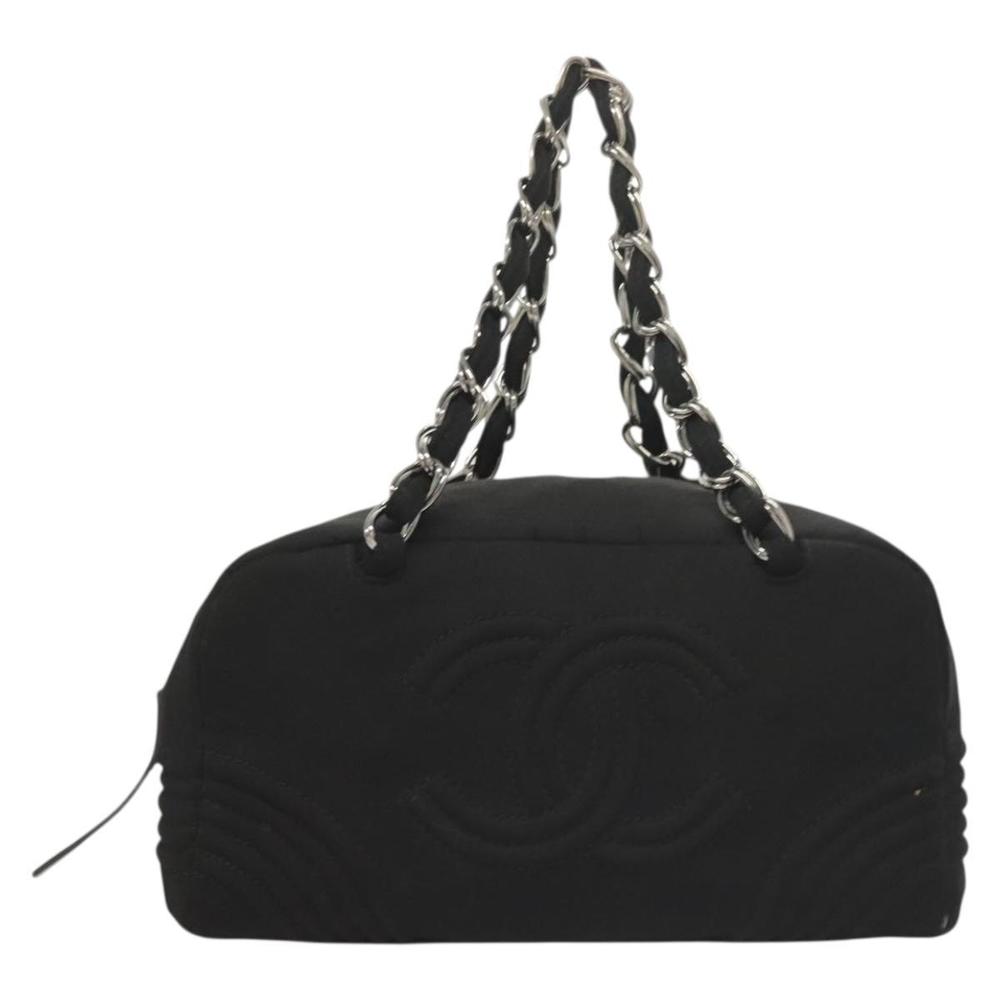 CHANEL COCO Mark Chain Shoulder Bag Cotton Black Silver CC Auth BA3739 - Picture 13 of 16